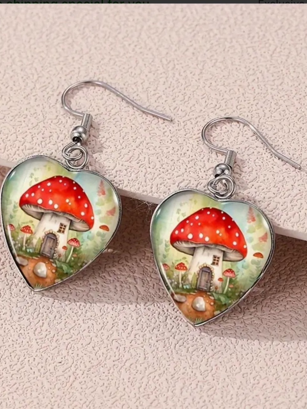 Mushroom Floral Drop Earrings in Green & Red NWT